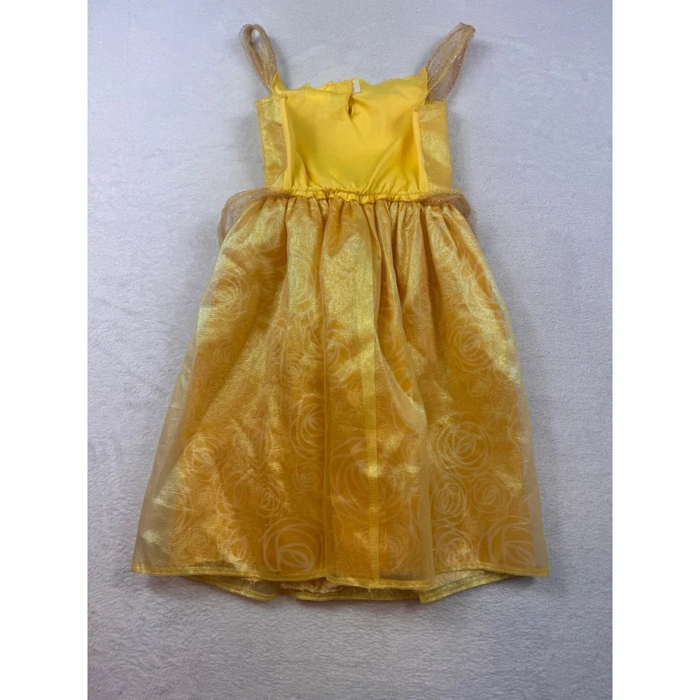 Disney Princess Belle Costume Dress Yellow Gold Glitter Rose Girls Size 4-6X